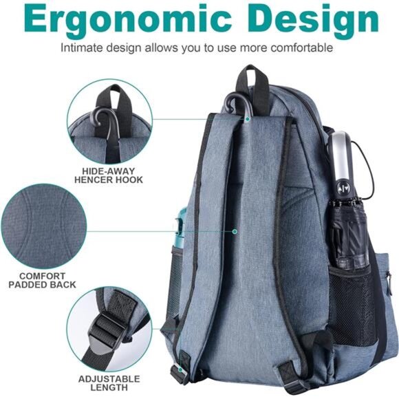 Outdoors Tennis Backpack Tennis Bag -Large Storage Holds 2 Rackets & Necessities - Picture 4 of 7